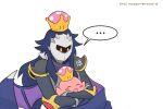  ... 1boy 1girl bat_wings blue_hair crossover crown highres kirby kirby_(series) long_hair super_mario_bros. mask meta_knight new_super_mario_bros._u_deluxe nintendo open_mouth rainyazurehoodie shoulder_armor speech_bubble super_crown wings yellow_eyes 