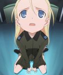  1girl antenna_hair blonde_hair blue_eyes elise_von_dietrich flat_chest forehead long_hair looking_up military military_uniform screencap shoes shorts sky_girls socks solo stitched third-party_edit uniform 