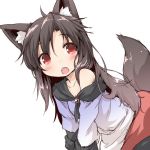  1girl :o animal_ears brown_hair commentary_request dress flat_chest imaizumi_kagerou long_hair long_sleeves natsu_no_koucha off_shoulder open_mouth red_eyes sketch tail touhou wolf_ears wolf_tail 