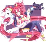  1girl breasts eyebrows_visible_through_hair hair_ornament jinx_(league_of_legends) league_of_legends looking_at_viewer low_twintails redhead ribbon short_twintails skirt star_guardian_jinx twintails 