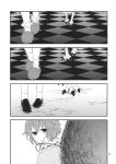  1girl bird blouse comic frills greyscale hair_ornament heart heart_hair_ornament highres komeiji_satori monochrome ostrich page_number shoes short_hair slippers tomobe_kinuko touhou translation_request 