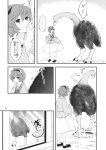  2girls bird blouse bow buttons comic frills greyscale hair_bow hair_ornament headband heart heart_hair_ornament highres komeiji_satori long_hair long_sleeves monochrome multiple_girls ostrich page_number reiuji_utsuho short_hair short_sleeves skirt third_eye tomobe_kinuko touhou translation_request wings 