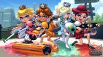  4girls black_hair blonde_hair blue_eyes brown_hair company_connection earrings eyeshadow fangs hair_over_one_eye hat ink inkling jewelry looking_at_viewer makeup super_mario_bros. multicolored_hair multiple_girls nintendo octoling open_mouth pauline_(mario) princess_daisy princess_peach rosetta_(mario) smile splat_charger_(splatoon) splat_dualies_(splatoon) splat_roller_(splatoon) splatoon standing suction_cups super_mario_bros. super_mario_galaxy super_mario_odyssey super_smash_bros. tentacle_hair theskywaker two-tone_hair weapon 