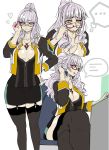  1girl bespectacled breasts carmilla_(fate/grand_order) curly_hair fate/grand_order fate_(series) fingernails glasses izuna_nie large_breasts long_fingernails ponytail sharp_fingernails silver_hair solo thigh-highs yellow_eyes 