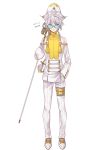  1boy alternate_color braid braided_ponytail creatures_(company) full_body game_freak glasses hand_in_pocket hat holding holding_staff kasuka108 leg_belt male_focus nintendo pants personification poipole pokemon ponytail shiny_pokemon shoes simple_background sleeves_past_fingers sleeves_past_wrists solo staff standing white_footwear white_hair white_hat white_pants 
