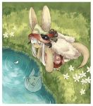  1other ambiguous_gender animal_ears different_reflection eyebrows_visible_through_hair flower furry kawasemi27 kneeling looking_away made_in_abyss nanachi_(made_in_abyss) nanachi_(made_in_abyss)_(human) parted_lips petals petals_on_liquid reflection ripples tail water white_hair yellow_eyes 