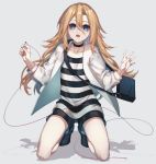  1girl blonde_hair blue_eyes hair_between_eyes long_hair looking_at_viewer rachel_gardner red_string satsuriku_no_tenshi shirt shorts solo sora_(soramame) string striped very_long_hair 