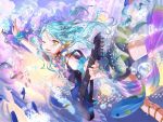  bang_dream! blush green_eyes green_hair guitar hikawa_sayo long_hair mermaid smile underwater wink 
