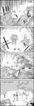  &gt;_&lt; 4koma aki_minoriko aki_shizuha arm_up bow cirno closed_eyes comic commentary_request greyscale hair_bow hair_ornament hat highres ice ice_wings leaf leaf_hair_ornament letty_whiterock long_sleeves luchador_mask mask monochrome motion_blur on_head person_on_head scarf short_hair short_sleeves skirt skirt_set smile speed_lines sweat tani_takeshi touhou translation_request wide_sleeves wings yukkuri_shiteitte_ne |_| 