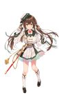  1girl belt breasts brown_eyes brown_hair character_request collarbone formation_girls full_body hair_ornament hat highres large_breasts looking_at_viewer military military_uniform official_art sheath sheathed shoes smile solo sword transparent_background twintails uniform weapon 