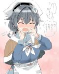  1girl apron artist_name bandana black_hair blue_serafuku blue_skirt breasts closed_eyes commentary_request crying dated hair_flaps hair_ornament hairclip headgear jingei_(kancolle) kantai_collection kirisawa_juuzou large_breasts long_hair low_ponytail neckerchief open_mouth pleated_skirt sailor_collar school_uniform serafuku shawl skirt solo tears translation_request waist_apron white_apron white_neckwear 