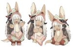  1other closed_eyes expressions eyebrows_visible_through_hair facing_viewer furry kawasemi27 long_hair looking_at_viewer looking_away looking_down made_in_abyss nanachi_(made_in_abyss) open_mouth parted_lips shrug simple_background sitting smile smug standing white_background white_hair yellow_eyes 