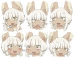  1other @_@ ambiguous_gender animal_ears blush expressions eyebrows_visible_through_hair furry kawasemi27 long_hair looking_at_viewer looking_away made_in_abyss nanachi_(made_in_abyss) parted_lips simple_background smile smug teeth white_background white_hair yellow_eyes 