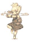  1girl ballerina ballet_slippers blush bowsette bracelet breathing_fire brooch closed_eyes collar dancing dress eyebrows_visible_through_hair feral_lemma fingers_together fire focused highres horns jewelry leg_up super_mario_bros. new_super_mario_bros._u_deluxe nintendo pointy_ears ponytail sepia shiny shiny_clothes shiny_hair shiny_skin short_eyebrows short_hair solo spiked_bracelet spiked_collar spiked_shell spikes spinning standing standing_on_one_leg strapless strapless_dress super_crown tail younger 