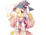  1girl animal_ears blush breasts crablettes dress hat irisu_kyouko irisu_shoukougun! long_hair one_eye_closed open_mouth rabbit_ears red_eyes silver_hair small_breasts smile solo standing witch_hat 