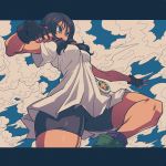  black_hair blue_eyes breasts dragon_ball dragon_ball_(classic) dragonball_z fingerless_gloves gloves shirt short_twintails shorts twintails videl white_shirt 