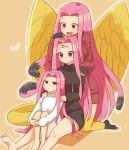  3girls :&lt; absurdres barefoot black_sweater blush breasts facial_mark fang fate/grand_order fate/hollow_ataraxia fate/stay_night fate_(series) feathered_wings forehead_mark gorgon gorgon_(fate) hair_intakes hand_on_another&#039;s_head hand_on_another&#039;s_shoulder highres large_breasts long_hair makano_mucchi medusa_(fate)_(all) medusa_(lancer)_(fate) monster_girl multiple_girls multiple_persona mutti1057 open_mouth purple_hair rider scales snake_hair sweater tail thighs very_long_hair white_sweater wings 