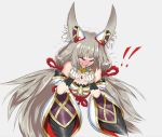  1girl angry animal_ears bangs blush cat_ears closed_eyes gloves largemilk leotard long_hair looking_at_viewer nintendo niyah open_mouth ribbon silver_hair simple_background solo spoilers twintails xenoblade_(series) xenoblade_2 yellow_eyes 