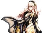 1girl armor cape female_my_unit_(fire_emblem_if) fire_emblem fire_emblem_heroes fire_emblem_if gloves highres holding holding_sword holding_weapon long_hair looking_at_viewer mpka_yt my_unit_(fire_emblem_if) nintendo red_eyes sword traditional_media watercolor_(medium) weapon white_hair 