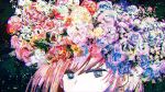  1girl abstract blue_flower blue_rose check_commentary close-up colorful commentary_request face flower flower_wreath hair_between_eyes hair_ornament highres looking_at_viewer megurine_luka meola multicolored multicolored_eyes out_of_frame pink_flower pink_hair pink_rose red_flower red_rose rose solo tagme vocaloid white_flower white_rose wreath yellow_flower yellow_rose 