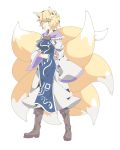  1girl animal_ears blonde_hair fox_ears fox_tail highres multiple_tails no_hat no_headwear ori_(yellow_duckling) short_hair solo tail touhou yakumo_ran 