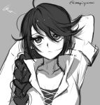  1girl ahoge blush braid long_hair monochrome shirt simple_background single_braid tales_of_(series) tales_of_berseria translation_request velvet_crowe very_long_hair younger yukisaki_mayui 