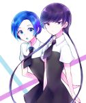  2others absurdres androgynous benitoite_(houseki_no_kuni) blue_eyes blue_hair colored_eyelashes crystal_hair gem_uniform_(houseki_no_kuni) highres houseki_no_kuni long_hair looking_at_viewer low_twintails multiple_others nekotamago neptunite_(houseki_no_kuni) twintails 