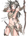  1girl bow_(weapon) breasts cleavage dagger feathers forsworn groin hakuaki hips loincloth medium_breasts navel sideboob solo the_elder_scrolls the_elder_scrolls_v:_skyrim thigh_strap thighs weapon white_background 