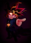  1boy black_background black_hair blonde_hair dark glowing glowing_eyes jewelry male_focus millennium_puzzle multicolored_hair nns146 pointing redhead smile solo spiky_hair upper_body violet_eyes yami_yuugi yu-gi-oh! yuu-gi-ou yuu-gi-ou_duel_monsters 