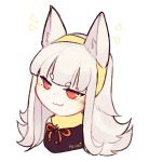  1girl :3 alternate_costume animal_ears artist_name cat_ears closed_mouth fake_animal_ears fire_emblem fire_emblem_heroes grey_hair hairband highres lazymimium long_hair nintendo red_eyes simple_background solo veronica_(fire_emblem) white_background yellow_hairband 