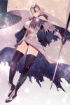  1girl black_legwear blonde_hair breasts cape fate/grand_order fate_(series) flag gyudong123 headpiece highres holding holding_flag jeanne_d&#039;arc_(alter)_(fate) jeanne_d&#039;arc_(fate) jeanne_d&#039;arc_(fate)_(all) large_breasts looking_at_viewer medium_breats solo standing thigh-highs white_flag yellow_eyes 