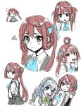 /\/\/\ 2girls :d :o ;q arm_warmers asagumo_(kantai_collection) ascot bangs blue_bow blue_neckwear blush bow brown_hair chibi closed_mouth eyebrows_visible_through_hair grey_eyes grey_hair grey_skirt hair_between_eyes hair_bow highres kantai_collection long_hair multiple_girls multiple_views nuno_(pppompon) one_eye_closed open_mouth pleated_skirt school_uniform shirt short_sleeves simple_background sketch skirt smile suspender_skirt suspenders tongue tongue_out very_long_hair white_background white_shirt yamagumo_(kantai_collection) ||_|| 