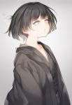  1girl bangs black_hair black_kimono blunt_bangs commentary expressionless grey_background highres japanese_clothes kimono looking_at_viewer naki_(tsunekichi) original parted_lips short_hair simple_background solo tsunekichi white_eyes 