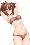  1girl armpits bandeau blush breasts brown_eyes brown_hair cleavage cover_(cover_re) dutch_angle eyebrows_visible_through_hair frown groin hair_between_eyes highres looking_at_viewer medium_breasts navel original short_hair thighs undressing white_background 