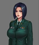  1girl black_hair breasts brown_eyes buttons collared_shirt commentary_request jin_yi_dui large_breasts looking_at_viewer military military_uniform necktie original parted_lips shirt short_hair uniform 