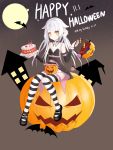  1girl 2200659903_rika bare_shoulders basket bat birthday_cake cake candy elsword eve_(elsword) facial_mark food halloween happy_birthday happy_halloween highres jack-o&#039;-lantern lollipop long_hair mechanical_ears moon panties pantyshot sitting skull underwear 