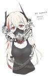  1girl absurdres albino artist_request commentary cyberpunk english english_commentary gas_mask girls_frontline highres looking_at_viewer m4_sopmod_ii_(girls_frontline) mask mechanical_arm pink_hair red_eyes solo white_hair 