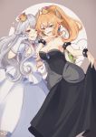 2girls artist_name bare_shoulders between_breasts black_dress black_nails blonde_hair blue_brooch bowsette bracelet breasts brooch cleavage collar crown dress gloves highres horns jewelry long_hair looking_at_viewer luigi&#039;s_mansion medium_breasts mini_crown multiple_girls nail_polish new_super_mario_bros._u_deluxe nintendo one_eye_closed peachy_michi ponytail princess_king_boo puffy_short_sleeves puffy_sleeves red_eyes short_hair short_sleeves skirt_hold spiked_armlet spiked_bracelet spiked_collar spikes super_crown super_mario_bros. white_gloves