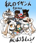  6+girls apron arm_guards barefoot blue_eyes brown_eyes brown_hair chopsticks collar comic commentary_request dress eating fire fish food hair_ornament hat headgear heavy_cruiser_hime hisahiko holding holding_plate horns ice_cream japanese_clothes kaga_(kantai_collection) kantai_collection katsuragi_(kantai_collection) kneeling legs_crossed long_hair multiple_girls multiple_tails nagato_(kantai_collection) northern_ocean_hime orange_eyes plate ponytail popsicle saury shinkaisei-kan side_ponytail sitting sleeveless sleeveless_dress smoke soft_serve starfish submarine_new_hime sun_hat sundress tail tongue tongue_out translation_request white_hair 