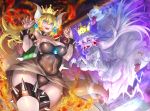  2girls ass_visible_through_thighs aura blonde_hair blue_eyes boo bowsette breasts claw_pose cleavage covered_navel covering_eyes crown david_lee dress earrings fire frilled_dress frills ghost horns jewelry king_boo large_breasts leotard looking_at_viewer super_mario_bros. multiple_girls new_super_mario_bros._u_deluxe nintendo pointy_ears princess_king_boo sharp_teeth showgirl_skirt smile super_crown super_mario_bros. teeth tongue tongue_out violet_eyes white_hair 