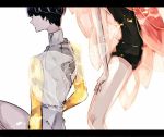  2others androgynous black_hair blue_hair gem_uniform_(houseki_no_kuni) golden_arms houseki_no_kuni letterboxed long_hair morganite_(houseki_no_kuni) multiple_others out_of_frame phosphophyllite phosphophyllite_(ll) pink_hair saku_(saku5991) see-through short_hair sitting spoilers white_background 