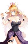 1girl armlet bare_shoulders black_nails blonde_hair blue_eyes bowsette bracelet breasts cleavage collar collarbone crown hands_up horns jewelry kotomaru_(sirouko9511) large_breasts leotard long_hair looking_at_viewer super_mario_bros. nail_polish new_super_mario_bros._u_deluxe nintendo purple_skirt sharp_nails skirt solo spiked_armlet spiked_bracelet spiked_collar spiked_thighlet spikes standing super_crown tail thighlet very_long_hair white_background 
