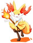  braixen creatures_(company) fire fox game_freak gen_6_pokemon gen_7_pokemon highres kinakomochi_(kazuna922) nintendo pokemon pokemon_(game) pokemon_xy red_eyes stick white_fur yellow_fur 
