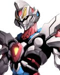  1boy armor commentary detail glowing gridman_(ssss) male_focus no_humans orange_eyes shoulder_armor simple_background solo ssss.gridman tokusatsu user_aurf2327 white_background 