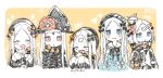  +++ 5girls :&lt; :d ? ^_^ abigail_williams_(fate/grand_order) bangs blue_dress blue_eyes blush bow closed_eyes closed_eyes closed_mouth dress eyebrows_visible_through_hair facing_viewer fate/grand_order fate_(series) food forehead hair_bun hat holding holding_food holding_stuffed_animal jacket long_hair looking_at_viewer multiple_girls multiple_persona open_mouth orange_bow parted_bangs red_eyes revealing_clothes sandwich sharp_teeth smile sofra stuffed_animal stuffed_toy teddy_bear teeth traditional_media very_long_hair witch_hat 