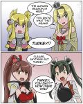  2koma admiral_paru angry azur_lane blonde_hair blue_eyes colored comic kantai_collection ponytail speech_bubble twintails violet_eyes warspite_(azur_lane) warspite_(kantai_collection) yellow_eyes zuikaku_(azur_lane) zuikaku_(kantai_collection) 