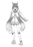  1girl bag commentary_request fate_(series) glasses gradient_hair hair_bobbles hair_ornament hair_over_shoulder hood hood_up hoodie kneehighs long_hair low_twintails monochrome multicolored_hair osakabe-hime_(fate/grand_order) platform_footwear puyo solo twintails very_long_hair 