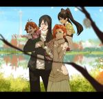  2boys 2girls black_hair breasts commentary dishwasher1910 english_commentary family father_and_daughter green_eyes lie_ren long_hair mother_and_son multiple_boys multiple_girls nora_valkyrie orange_hair red_eyes rwby short_hair smile twintails 
