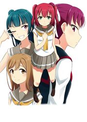  4girls absurdres blue_hair hand_on_own_chest highres kazuno_leah kunikida_hanamaru kurosawa_ruby love_live! love_live!_sunshine!! makkuri_(mako2025) multiple_girls redhead school_uniform serafuku short_twintails standing tsushima_yoshiko twintails 