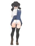  1girl 2l_(2lsize) ass bag black_hair black_legwear blouse blue_skirt from_behind highres loafers long_hair long_sleeves original panties pleated_skirt school_bag school_uniform shoes shoulder_bag simple_background skirt solo standing thigh-highs thighs twintails underwear upskirt wardrobe_malfunction wedgie white_background white_blouse white_panties 